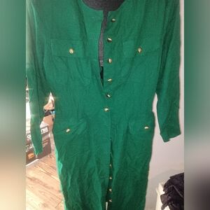 Silk Vintage Patricia Argentina Green suit dress gold button midi